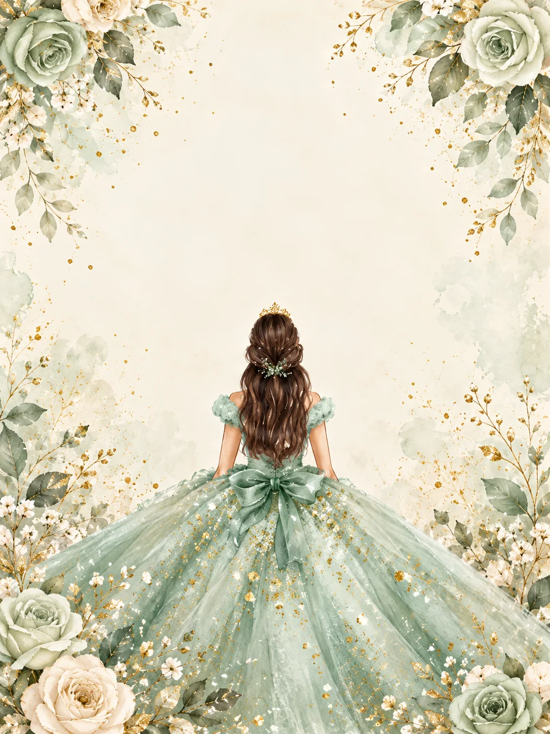 Ilustración de quinceañera con vestido verde